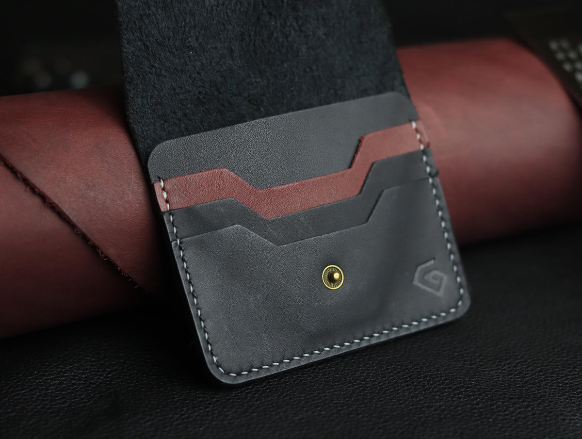 DEVINE CLASSIC LEATHER FLIP CARD HOLDER – CHARCOLE BLACK & MARQUIS RED