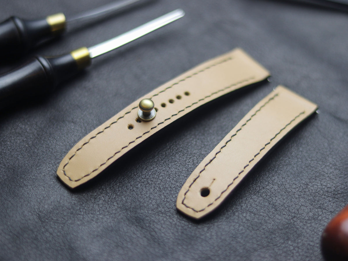 CHIFFON WHITE (BLACK) - FULL STITCHED WATCH STRAPS grip