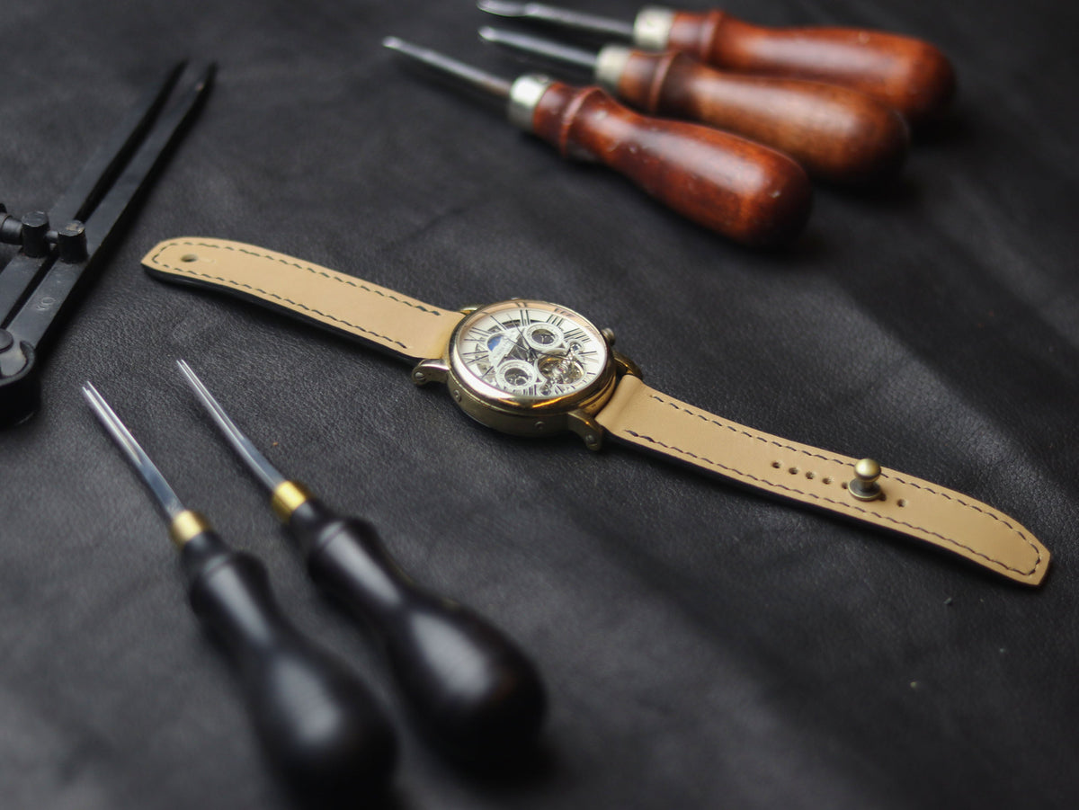 CHIFFON WHITE (BLACK) - FULL STITCHED WATCH STRAPS grip