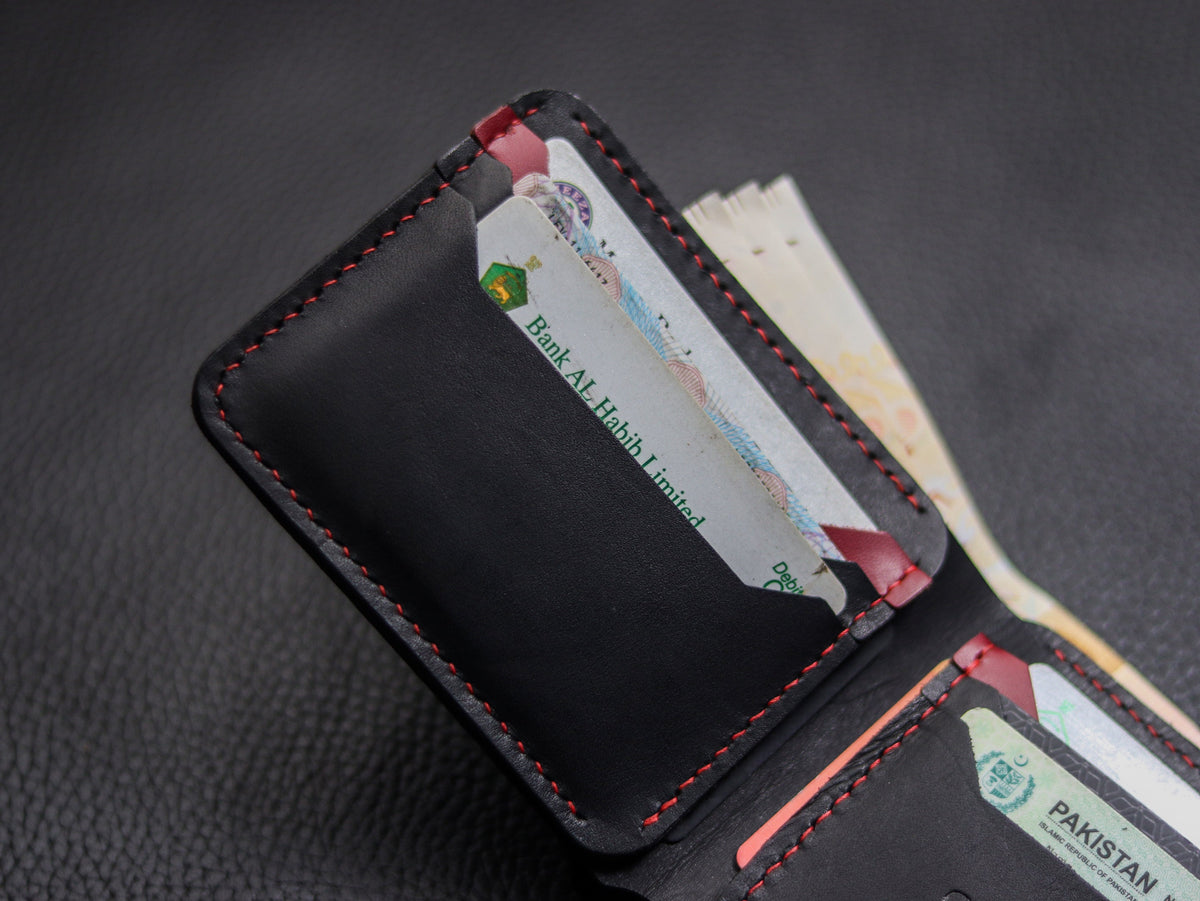 URBAN LEATHER WALLET CHARCOLE BLACK & RED grip