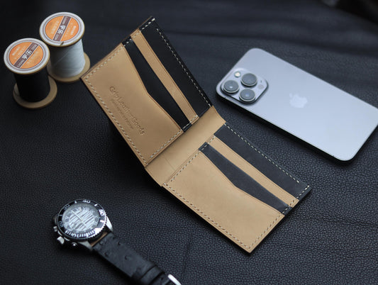ZORVANE Slim Bifold Wallet – Premium Top Grain Leather Golden Beige & Black