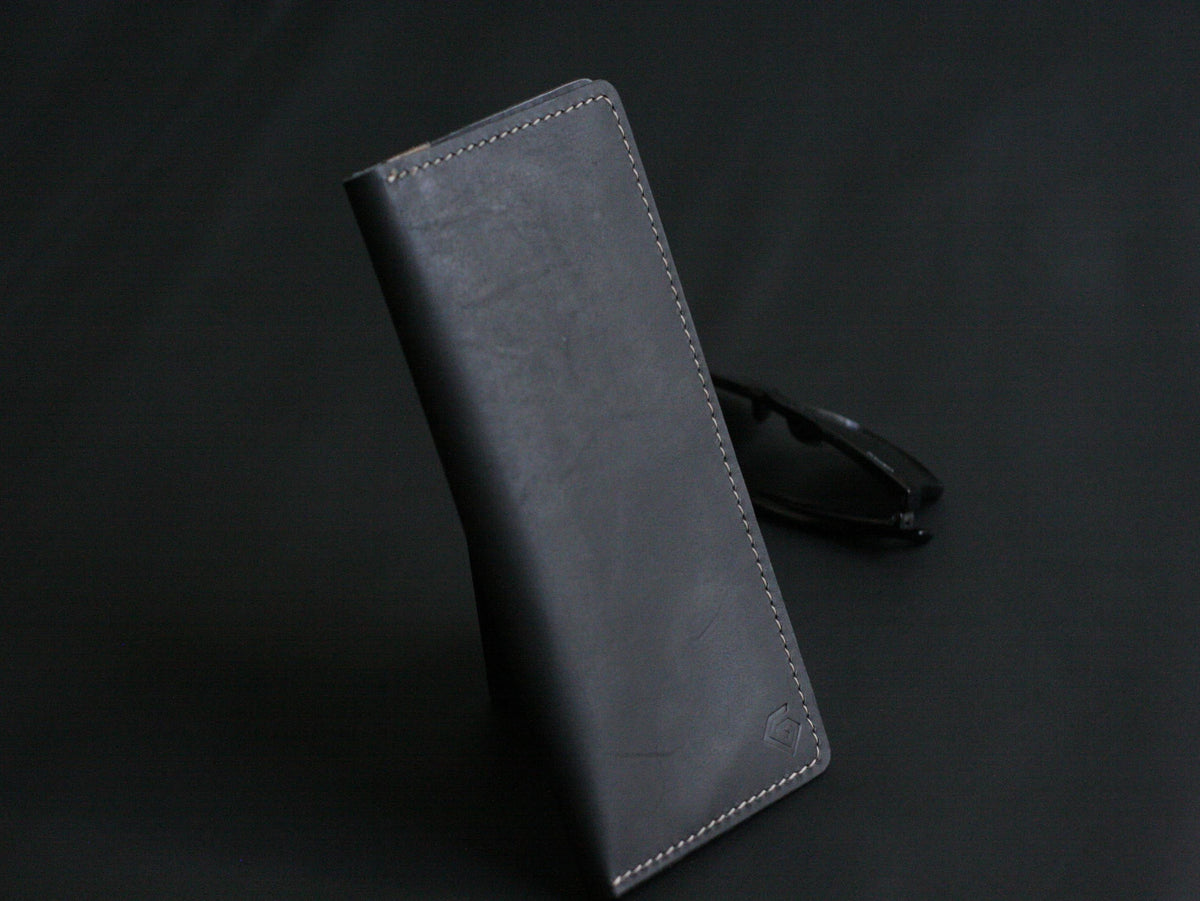 Men's Leather Long Wallet Charcole Black GRIP LEATHER GOODS