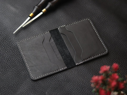 BISON ITALIAN BIFOLD CARD HOLDER - MATTE BLACK GRIP LEATHER GOODS