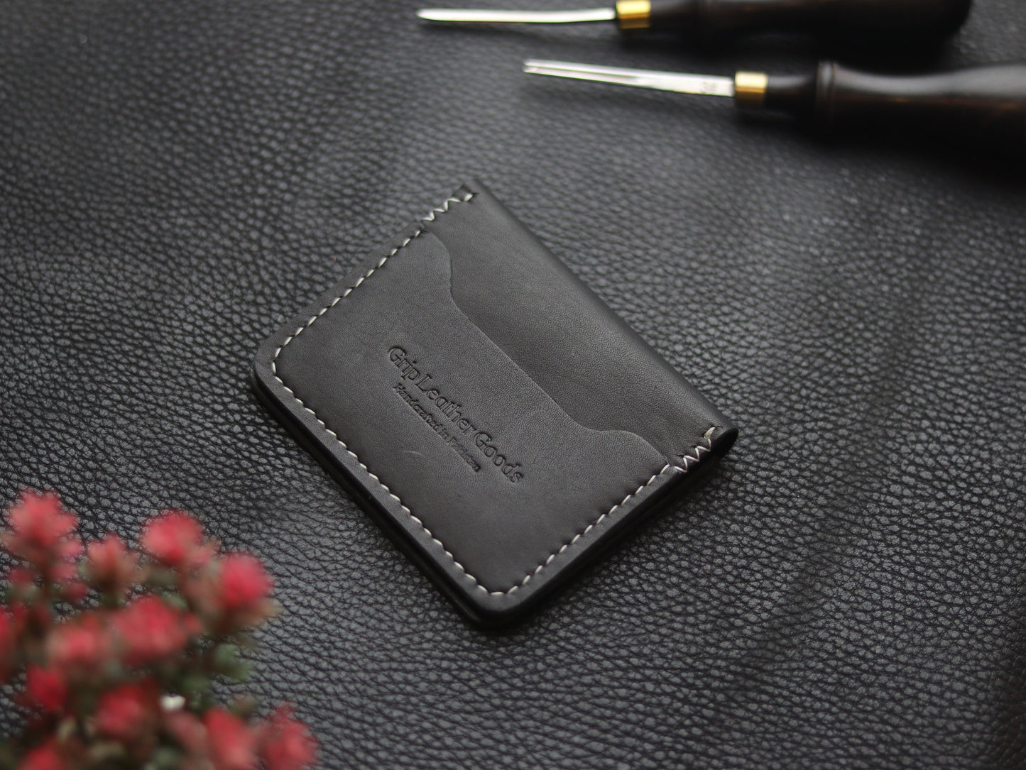 BISON ITALIAN BIFOLD CARD HOLDER - MATTE BLACK GRIP LEATHER GOODS