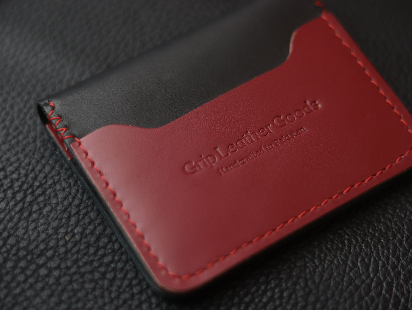 BISON ITALIAN BIFOLD CARD HOLDER - CRIMSON RED & MATTE BLACK GRIP LEATHER GOODS