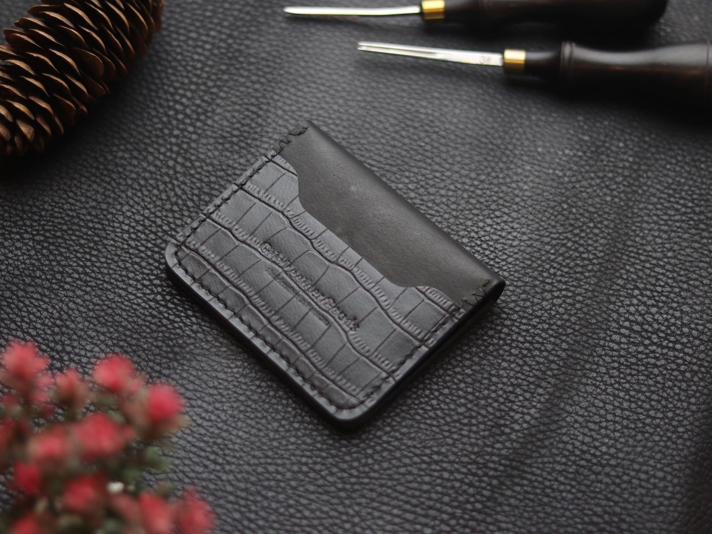 BISON ITALIAN BIFOLD CARD HOLDER - PHANTOM BLACK & MATTE BLACK GRIP LEATHER GOODS