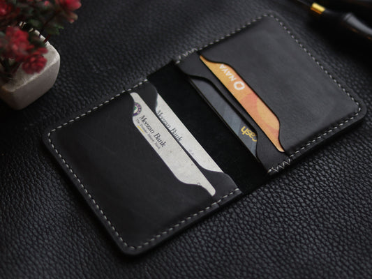 BISON ITALIAN BIFOLD CARD HOLDER - MATTE BLACK GRIP LEATHER GOODS
