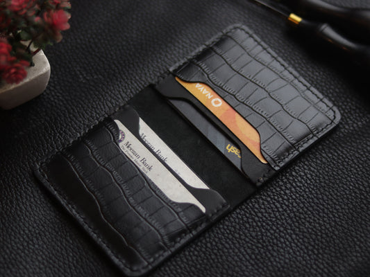 BISON ITALIAN BIFOLD CARD HOLDER - PHANTOM BLACK & MATTE BLACK GRIP LEATHER GOODS