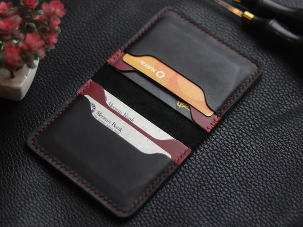 BISON ITALIAN BIFOLD CARD HOLDER - CRIMSON RED & MATTE BLACK GRIP LEATHER GOODS