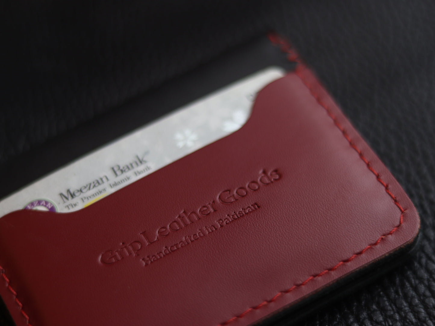 BISON ITALIAN BIFOLD CARD HOLDER - CRIMSON RED & MATTE BLACK GRIP LEATHER GOODS