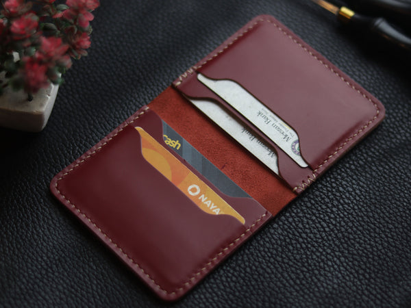 BISON ITALIAN BIFOLD CARD HOLDER - CRIMSON RED GRIP LEATHER GOODS