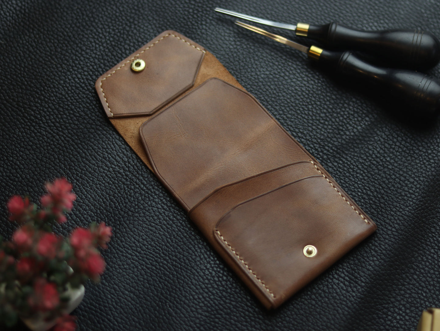 CARVES MINI SMART WALLET COFFEE BROWN GRIP LEATHER GOODS