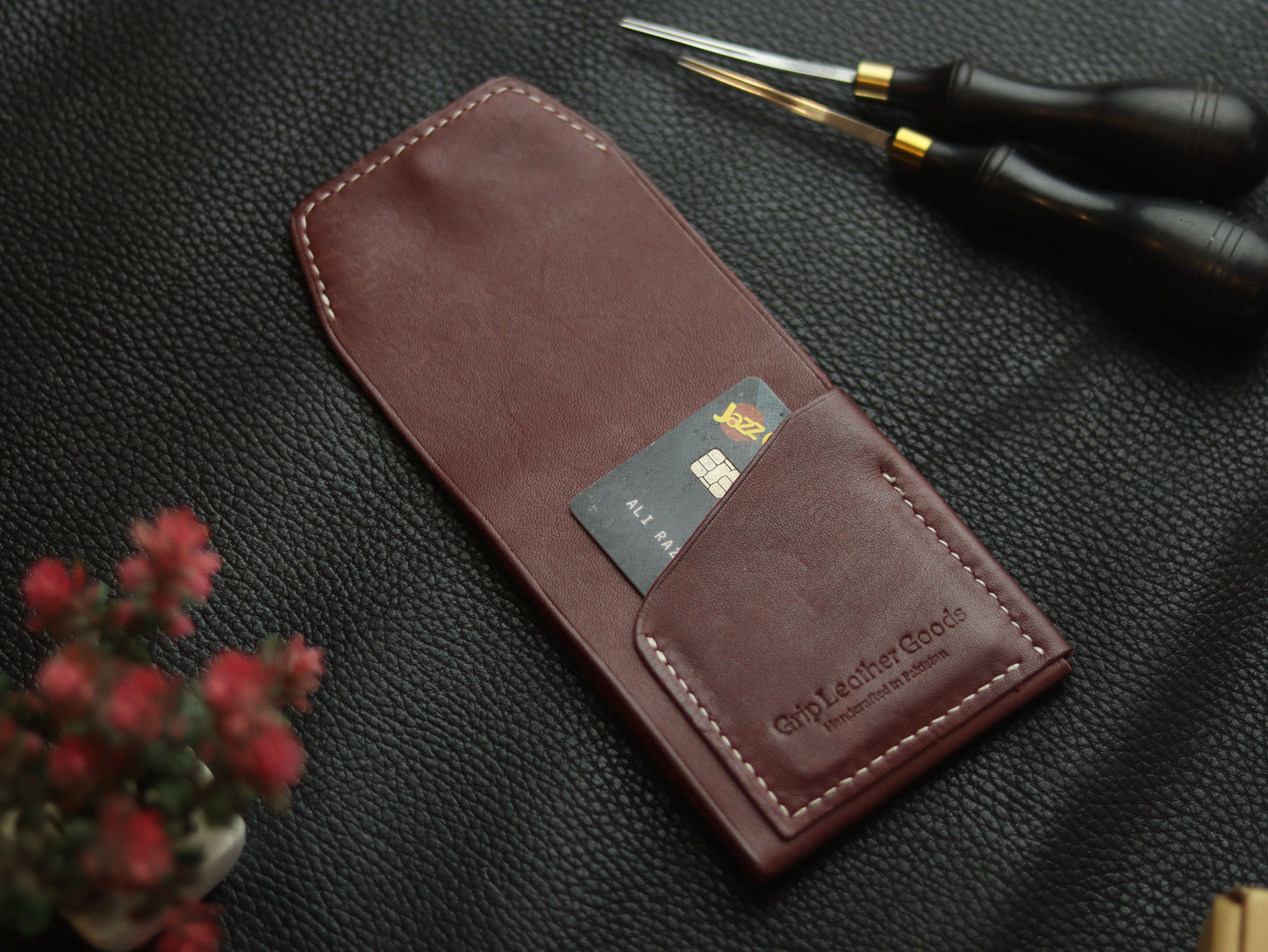 CARVES MINI SMART WALLET BURGUNDY GRIP LEATHER GOODS