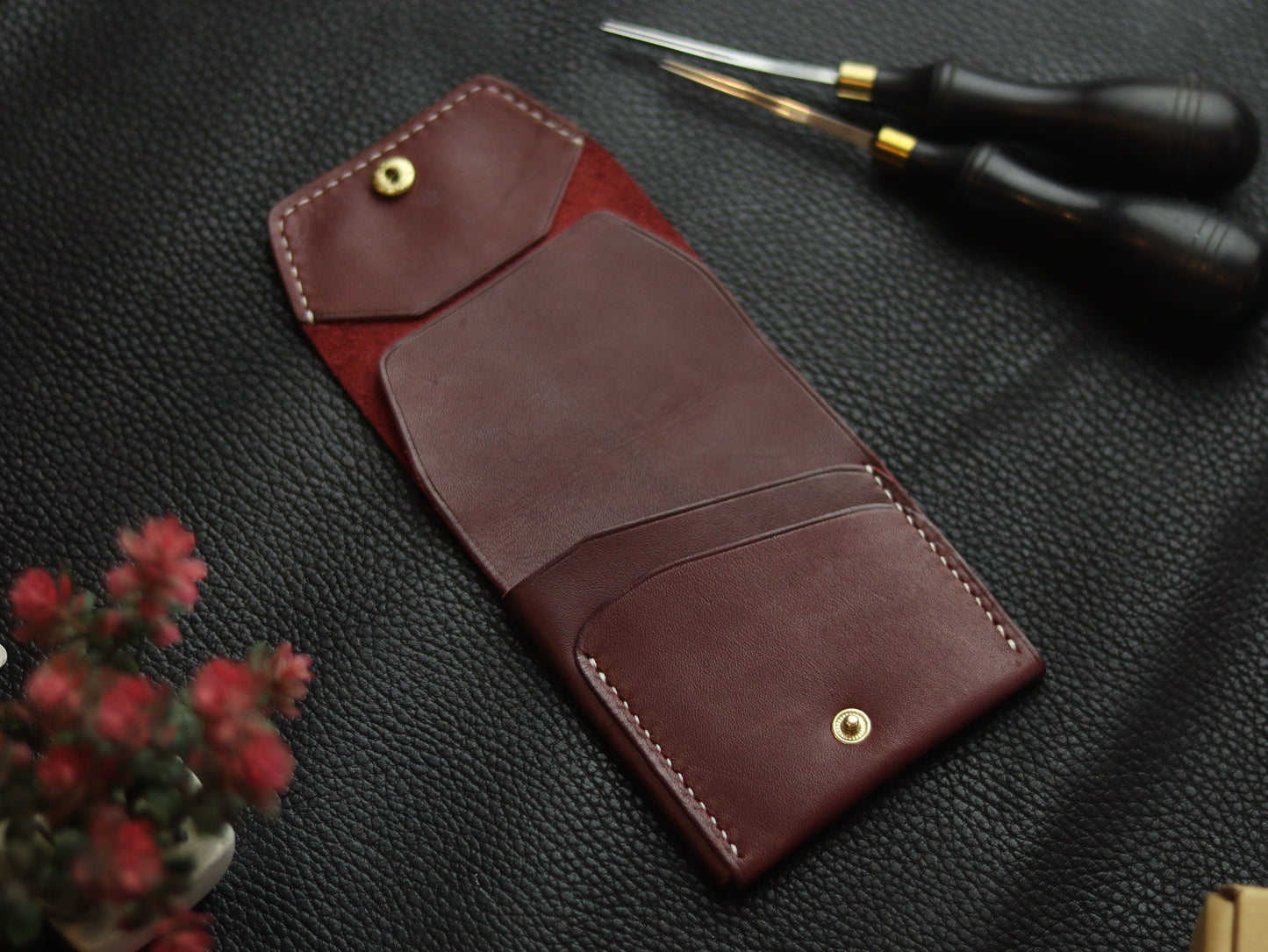 CARVES MINI SMART WALLET BURGUNDY GRIP LEATHER GOODS