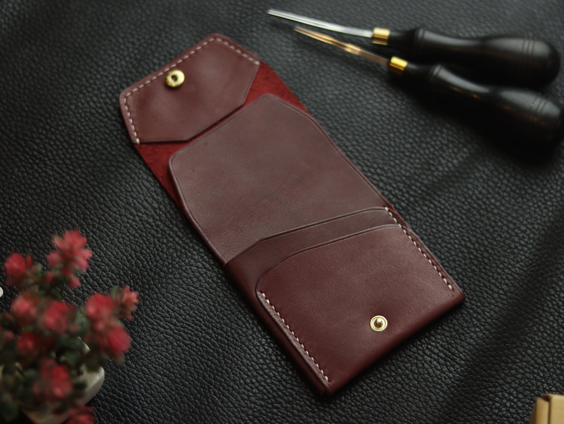 CARVES MINI SMART WALLET BURGUNDY GRIP LEATHER GOODS