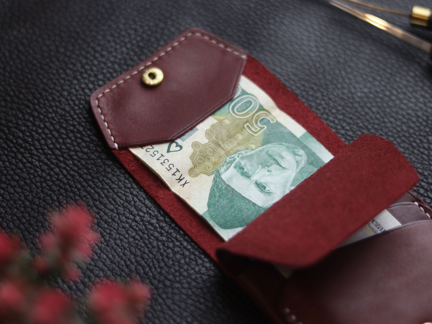CARVES MINI SMART WALLET BURGUNDY GRIP LEATHER GOODS