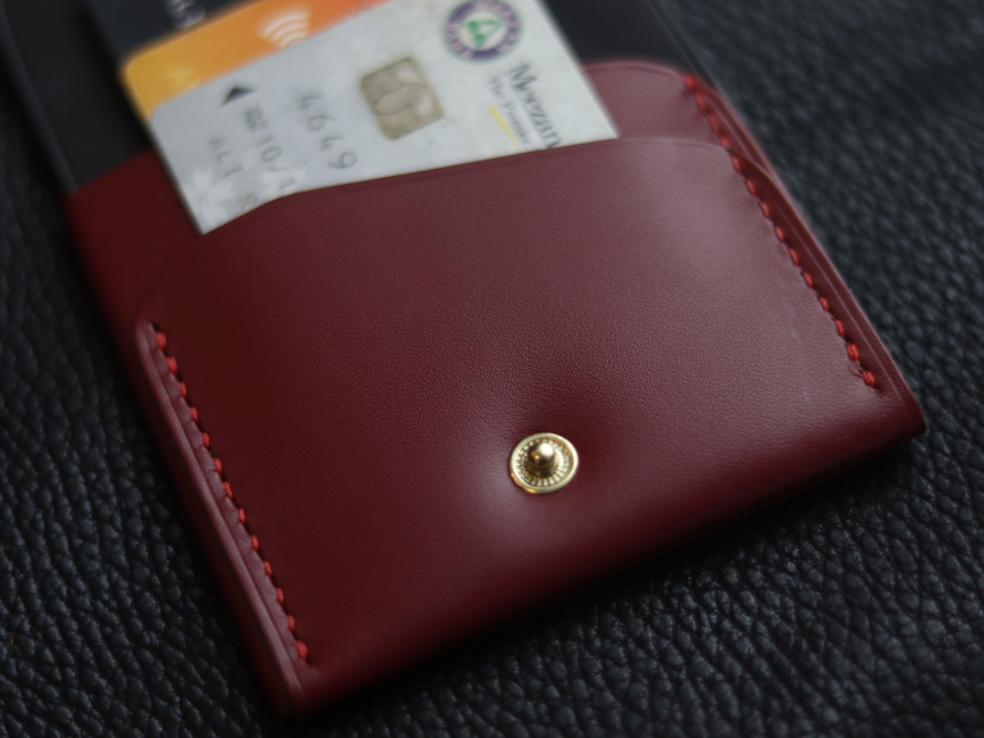 CARVES MINI SMART WALLET CRIMSOM RED & BLACK GRIP LEATHER GOODS