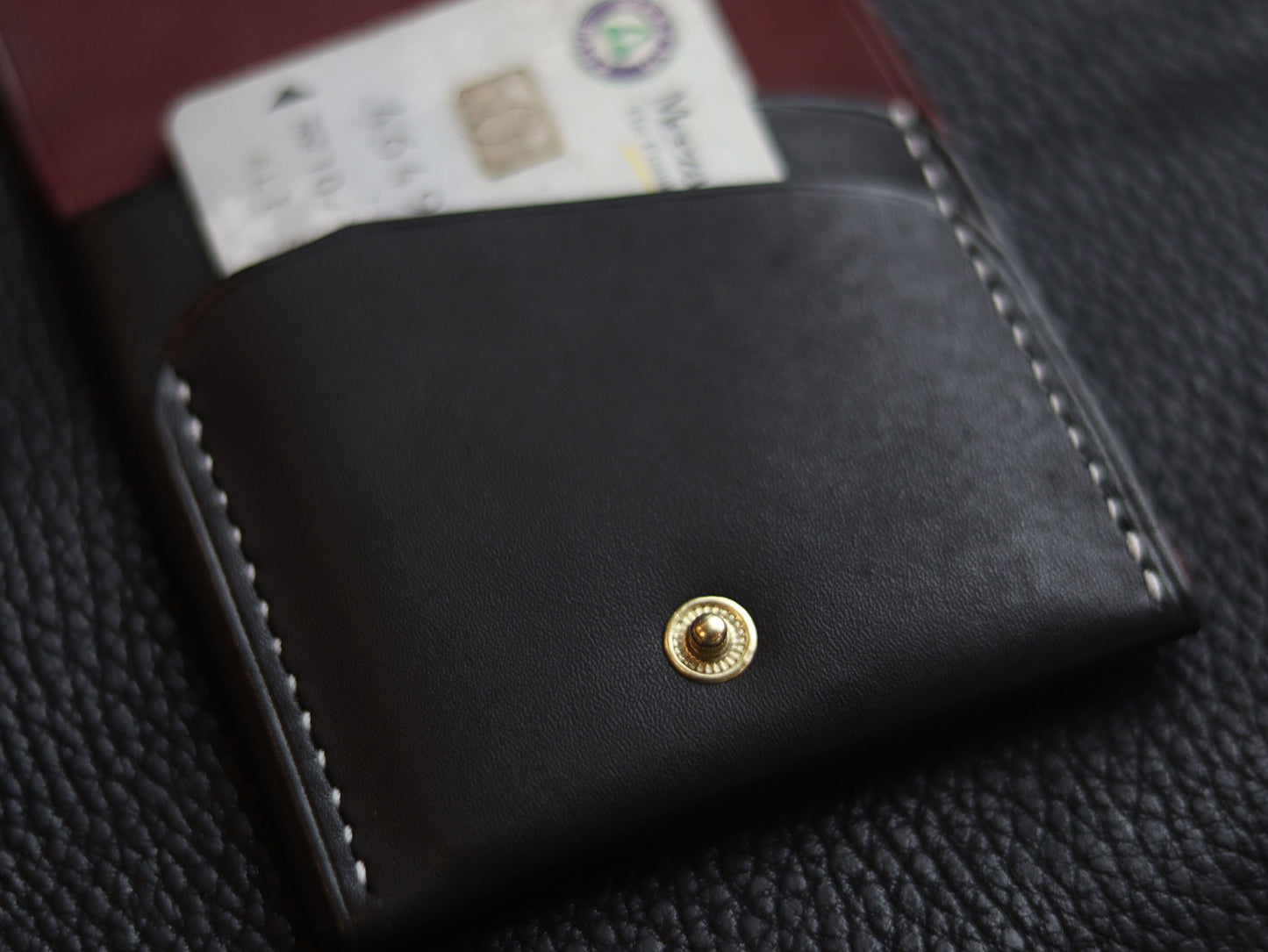 CARVES MINI SMART WALLET CHARCOLE BLACK &  BURGUNDY GRIP LEATHER GOODS