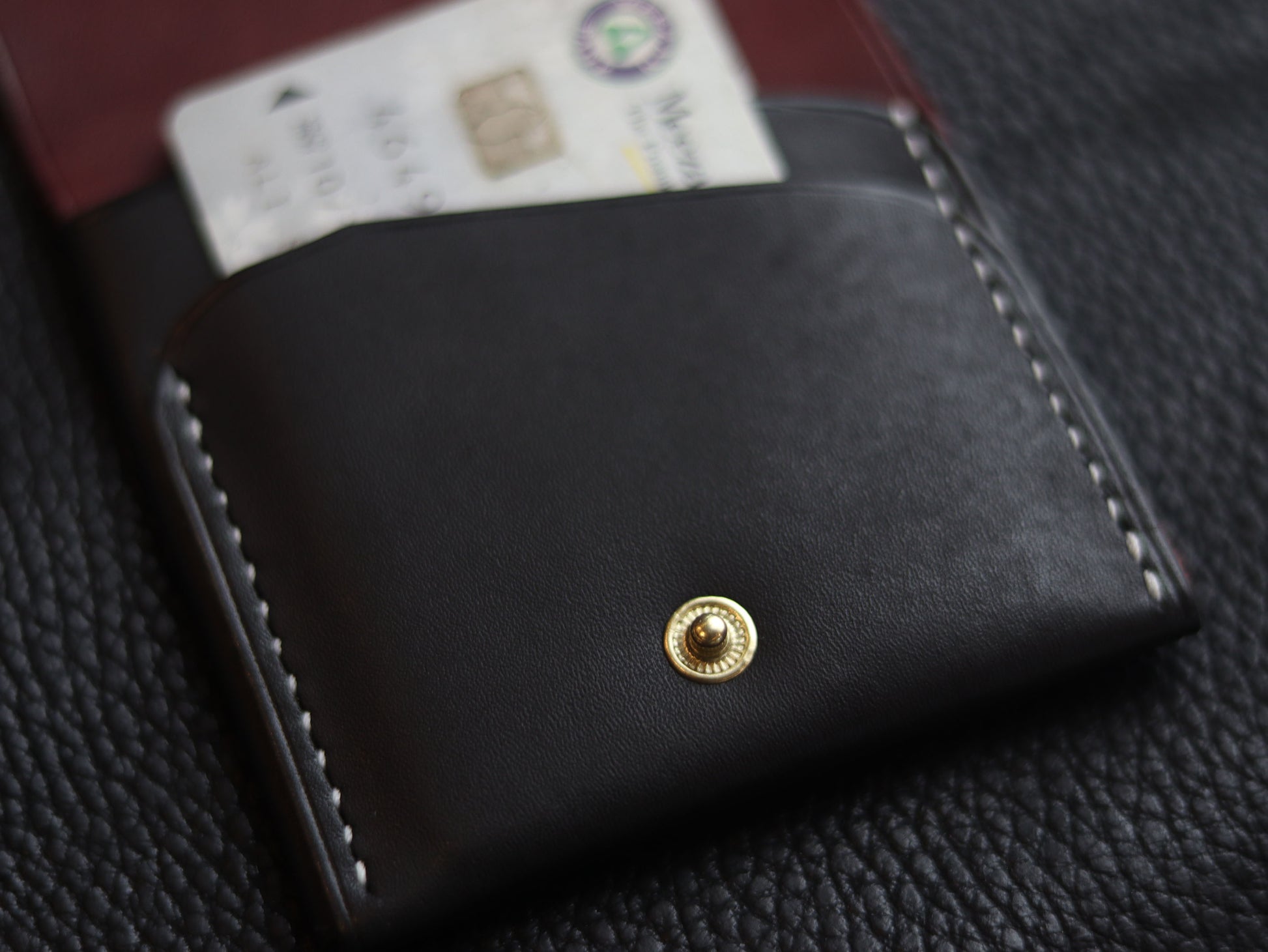 CARVES MINI SMART WALLET CHARCOLE BLACK &  BURGUNDY GRIP LEATHER GOODS