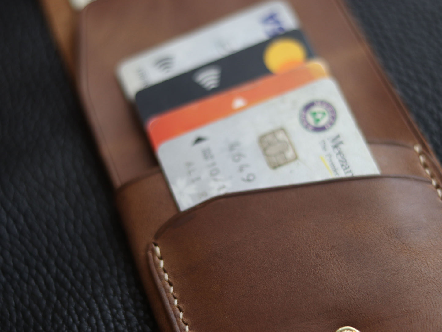 CARVES MINI SMART WALLET COFFEE BROWN GRIP LEATHER GOODS