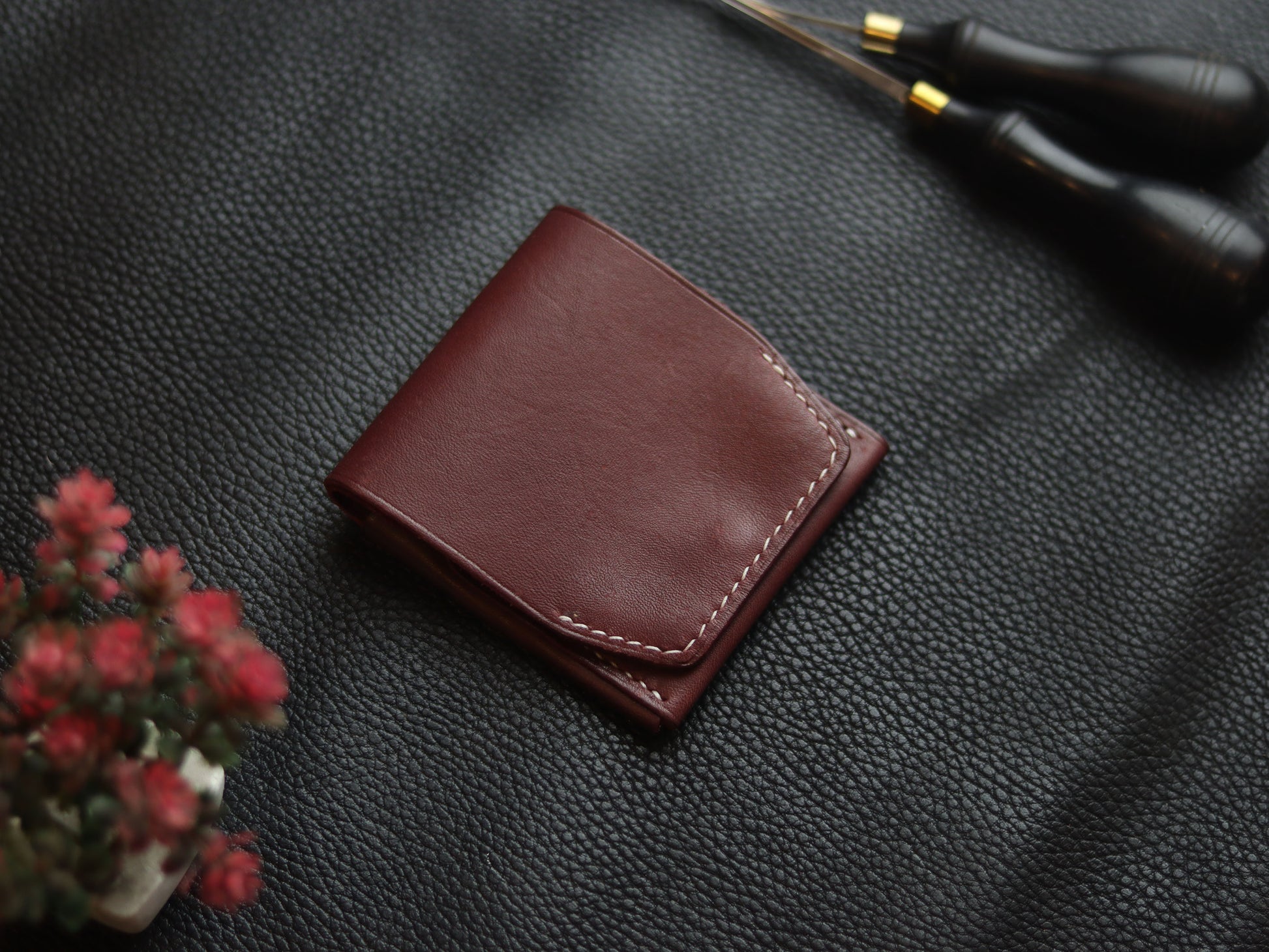 CARVES MINI SMART WALLET BURGUNDY GRIP LEATHER GOODS