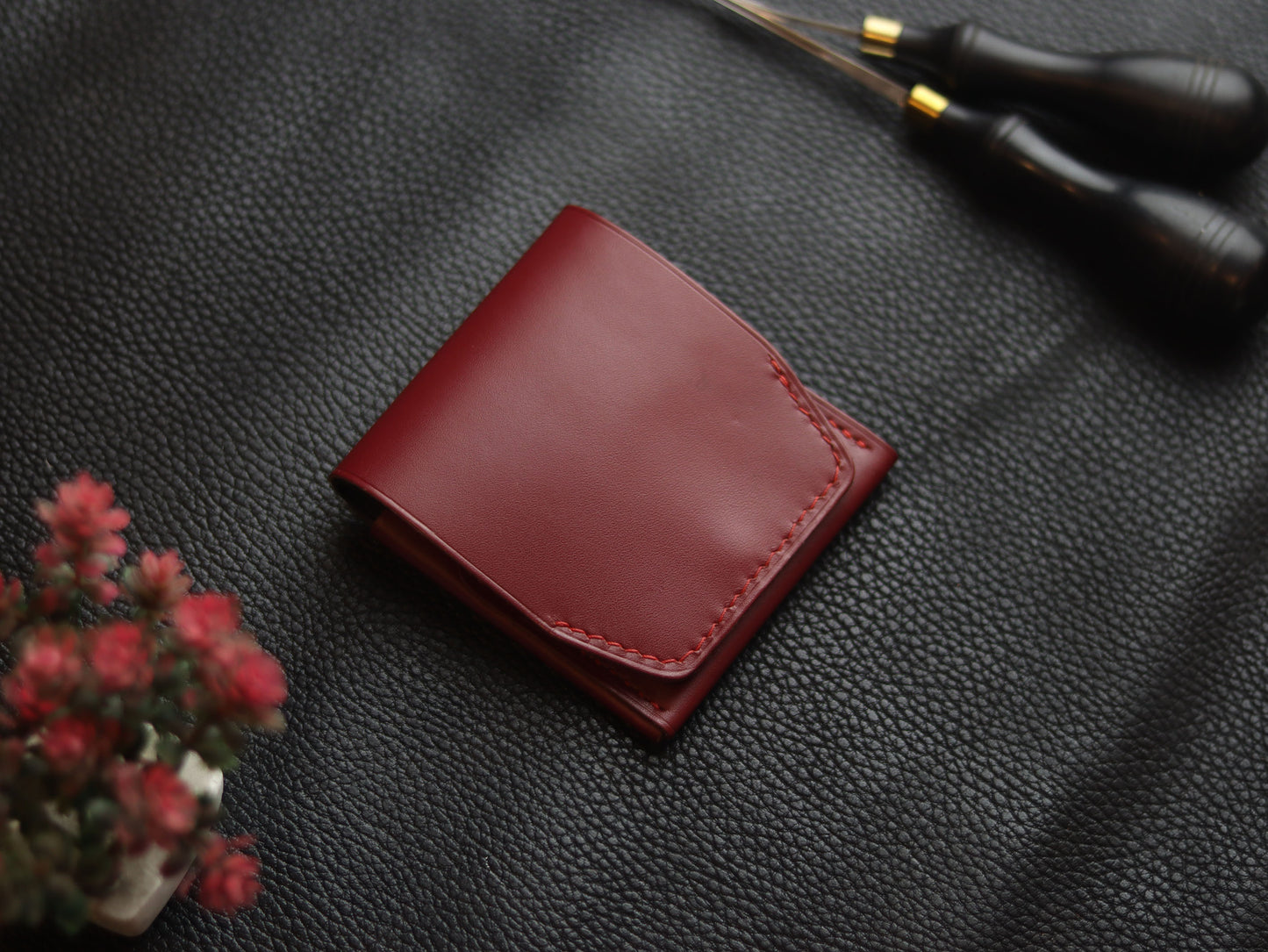CARVES MINI SMART WALLET CRIMSOM RED & BLACK GRIP LEATHER GOODS