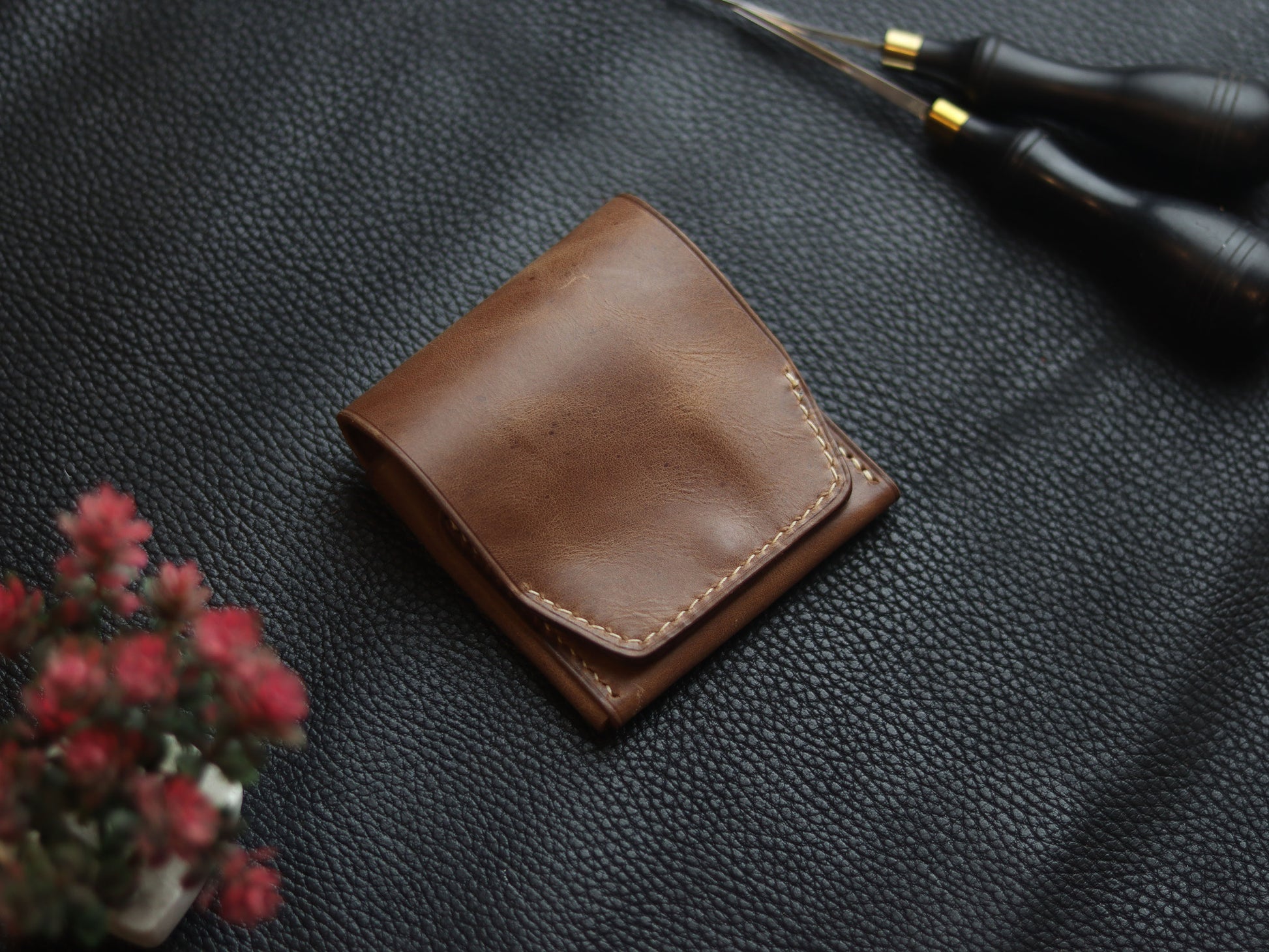 CARVES MINI SMART WALLET COFFEE BROWN GRIP LEATHER GOODS