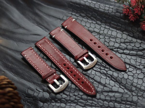 LEATHER STRAPS SCARLET RED (WHITE) FULL STITCHED GRIP LEATHER GOODS