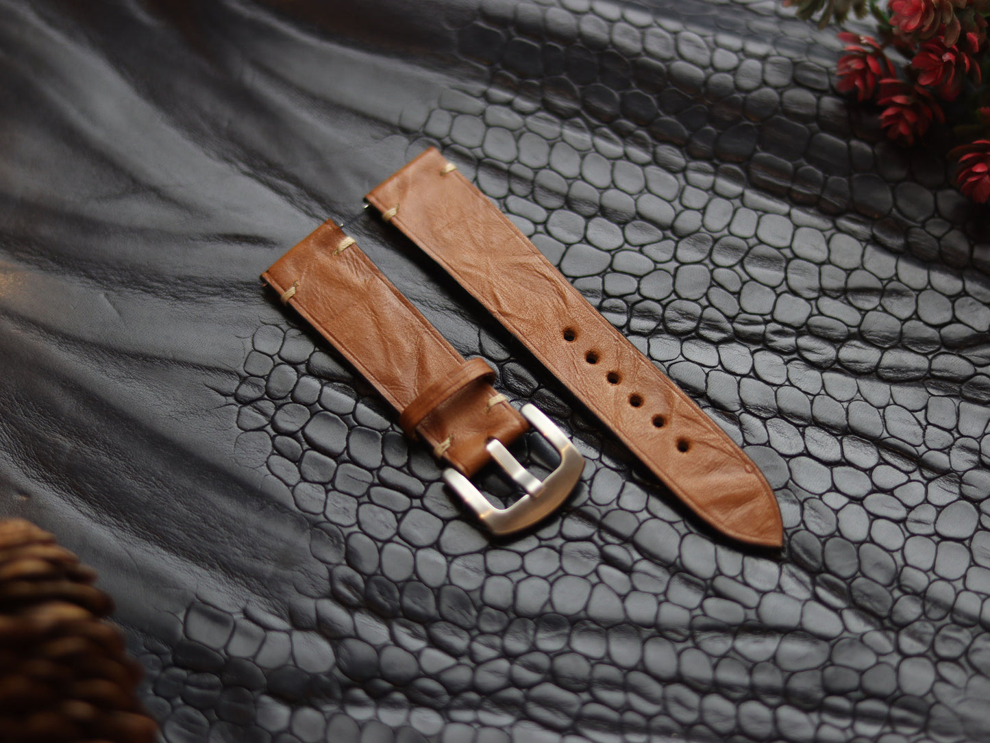 LEATHER STRAPS TEN BROWN (BEACH)  MINIMAL STITCHED GRIP LEATHER GOODS