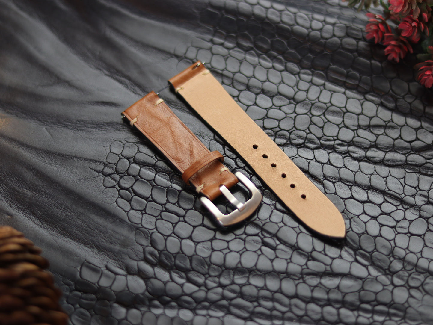 LEATHER STRAPS TEN BROWN (BEACH)  MINIMAL STITCHED GRIP LEATHER GOODS