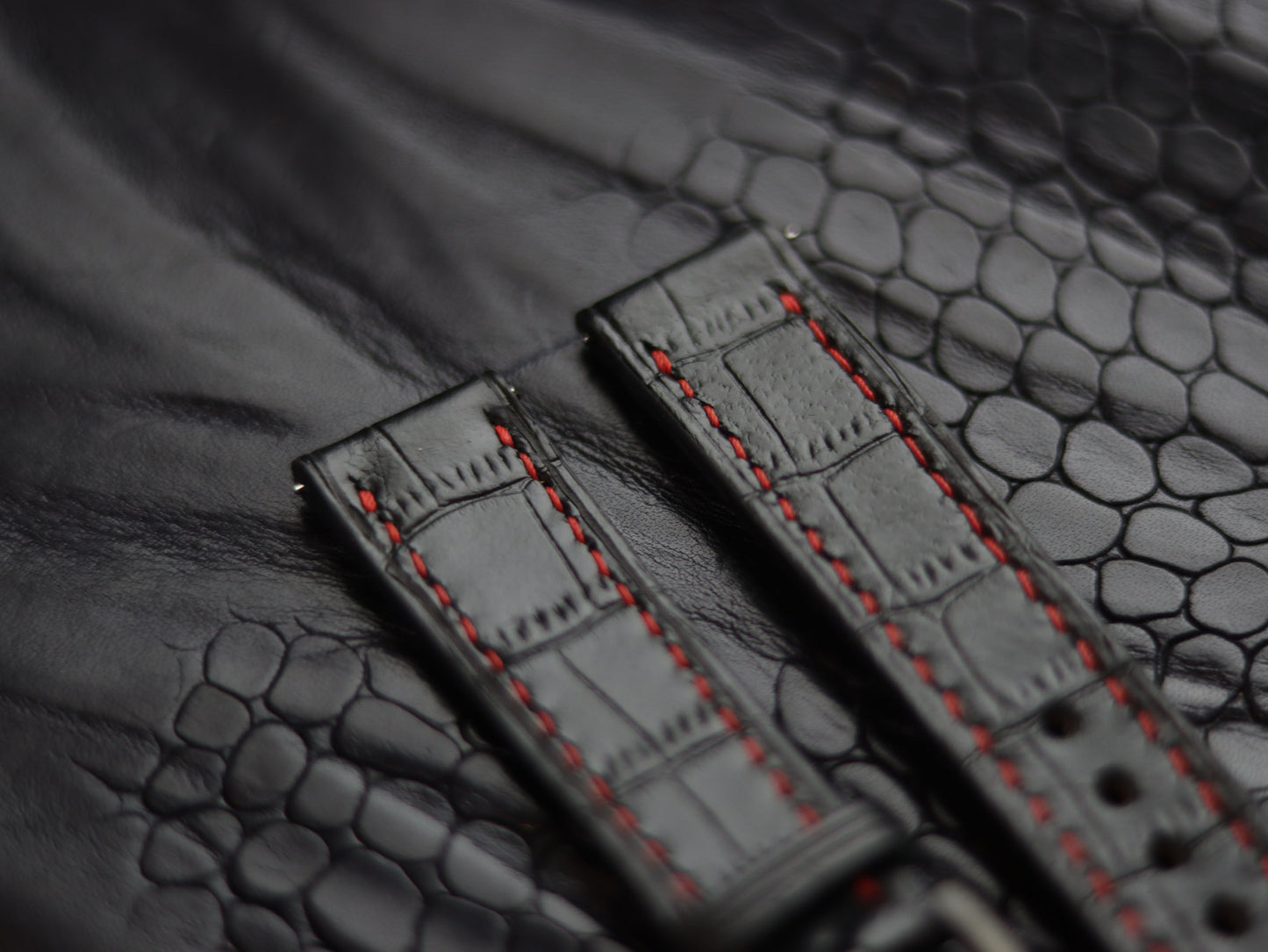 LEATHER STRAPS PYANTOM BLACK (RED)  FULL STITCHED GRIP LEATHER GOODS