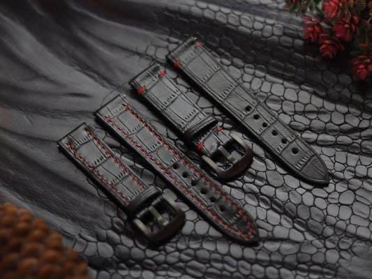 LEATHER STRAPS PYANTOM BLACK (RED)  FULL STITCHED GRIP LEATHER GOODS