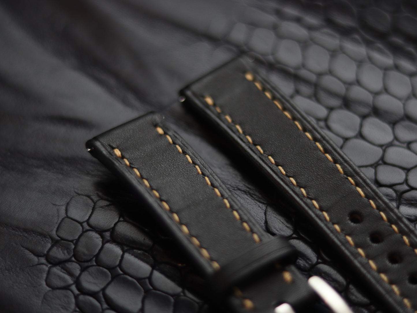 LEATHER STRAPS MATTE BLACK  ( SUNSET ORANGE) FULL STITCHED GRIP LEATHER GOODS