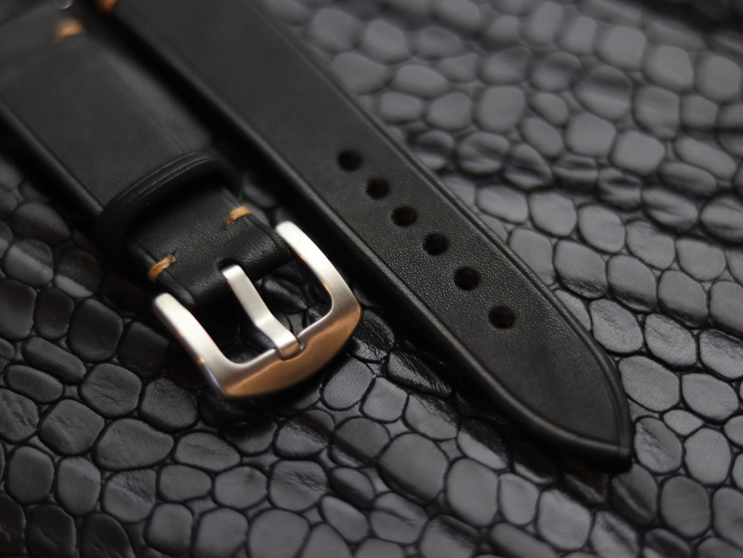 LEATHER STRAPS MATTE BLACK  ( SUNSET ORANGE) MINIMAL STITCHED GRIP LEATHER GOODS