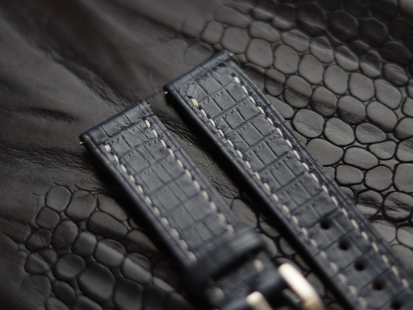 LEATHER STRAPS IMPERIAL BLUE (WHITE)  FULL STITCHED GRIP LEATHER GOODS