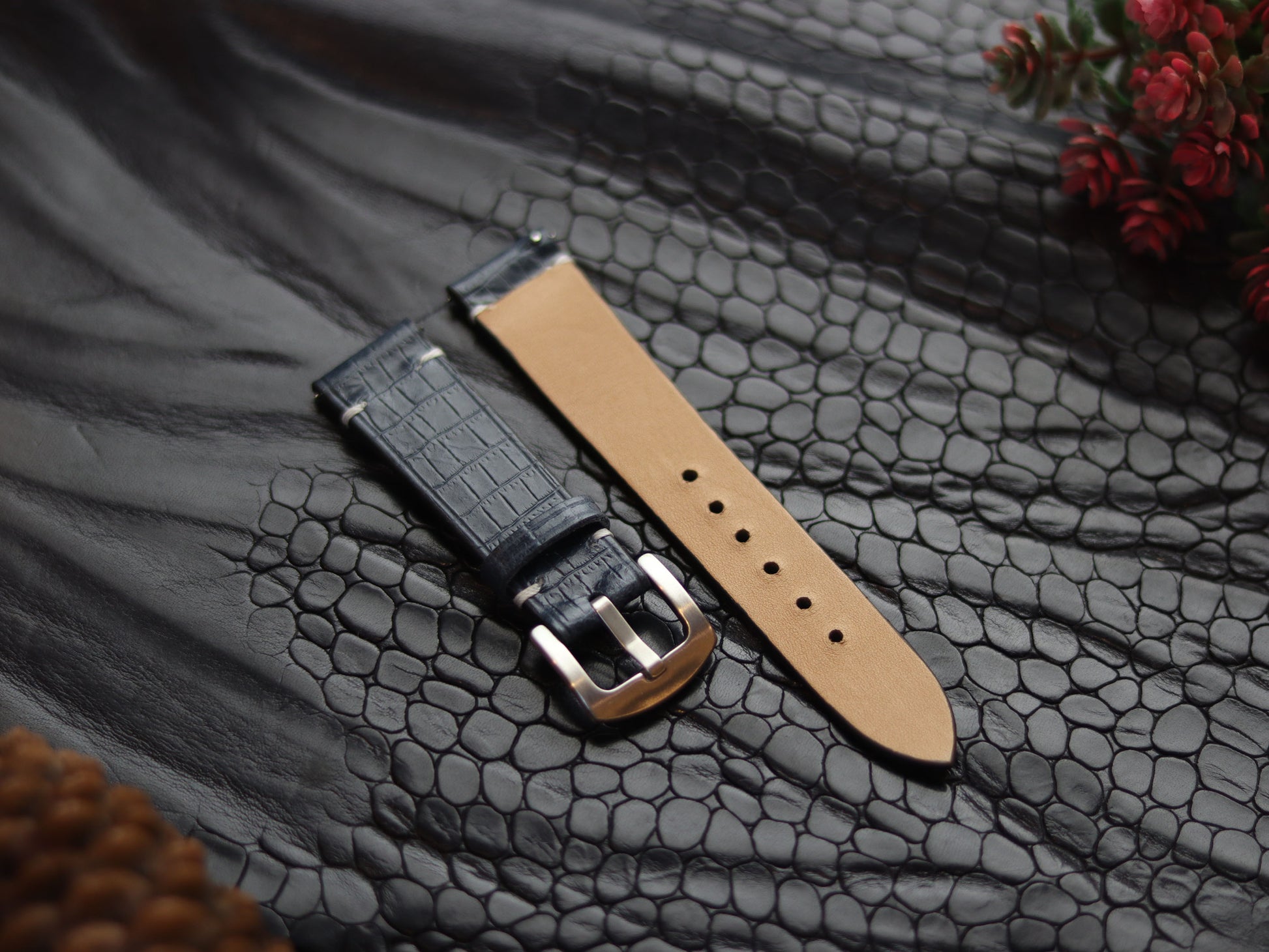 LEATHER STRAPS IMPERIAL BLUE (WHITE)  MINIMAL STITCHED GRIP LEATHER GOODS