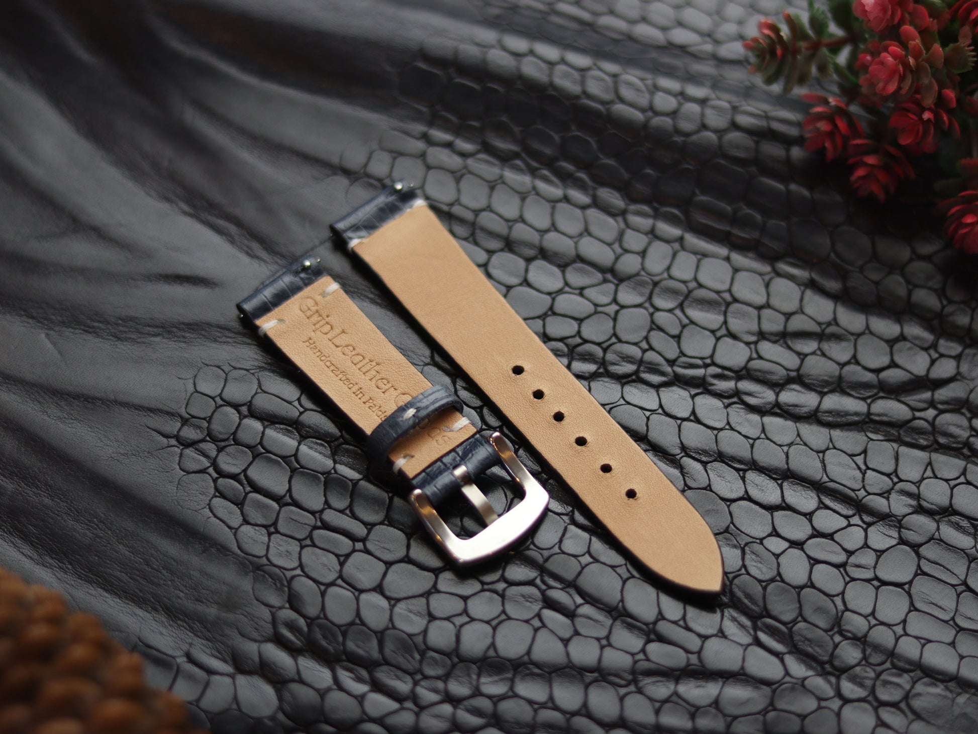 LEATHER STRAPS IMPERIAL BLUE (WHITE)  MINIMAL STITCHED GRIP LEATHER GOODS
