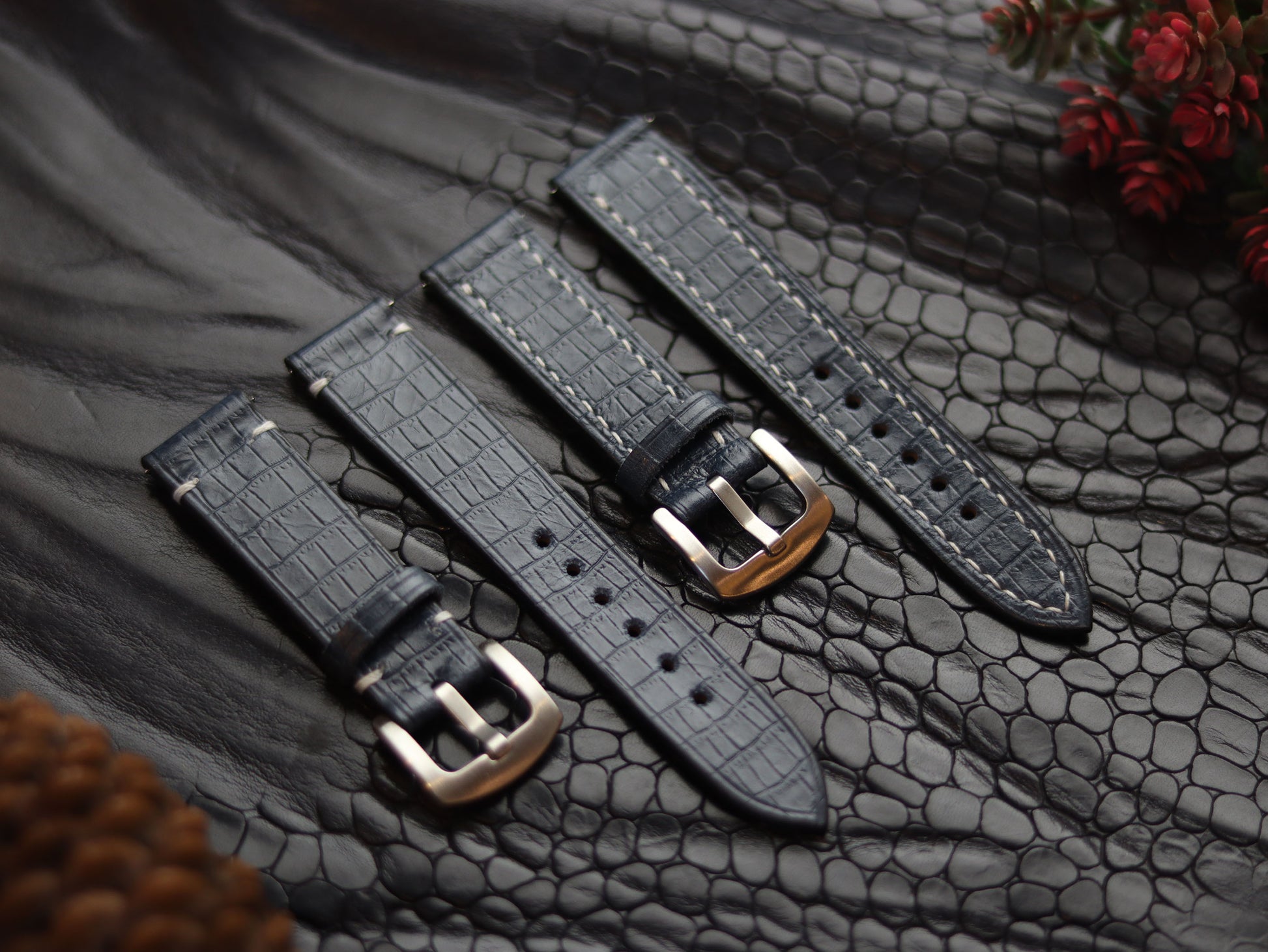 LEATHER STRAPS IMPERIAL BLUE (WHITE)  FULL STITCHED GRIP LEATHER GOODS