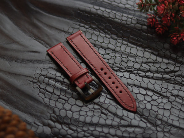 LEATHER STRAPS CRIMSON RED (BLACK) FULL STITCHED GRIP LEATHER GOODS