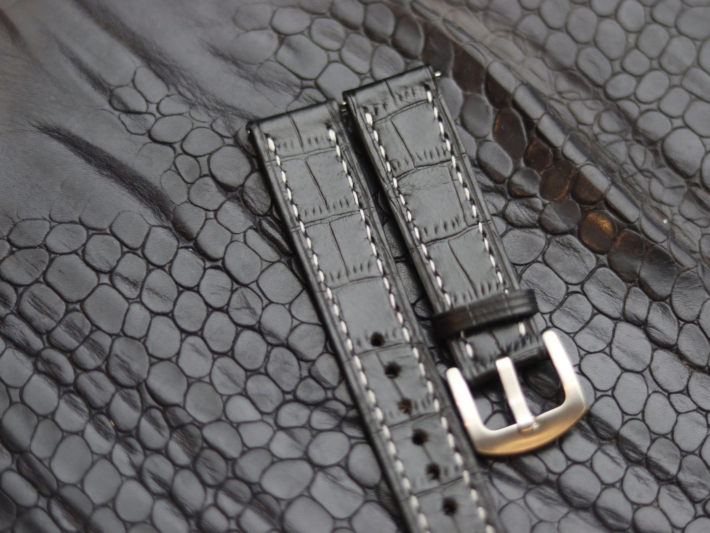 LEATHER STRAPS PHANTOM BLACK (WHITE  ) FULL STITCHED GRIP LEATHER GOODS