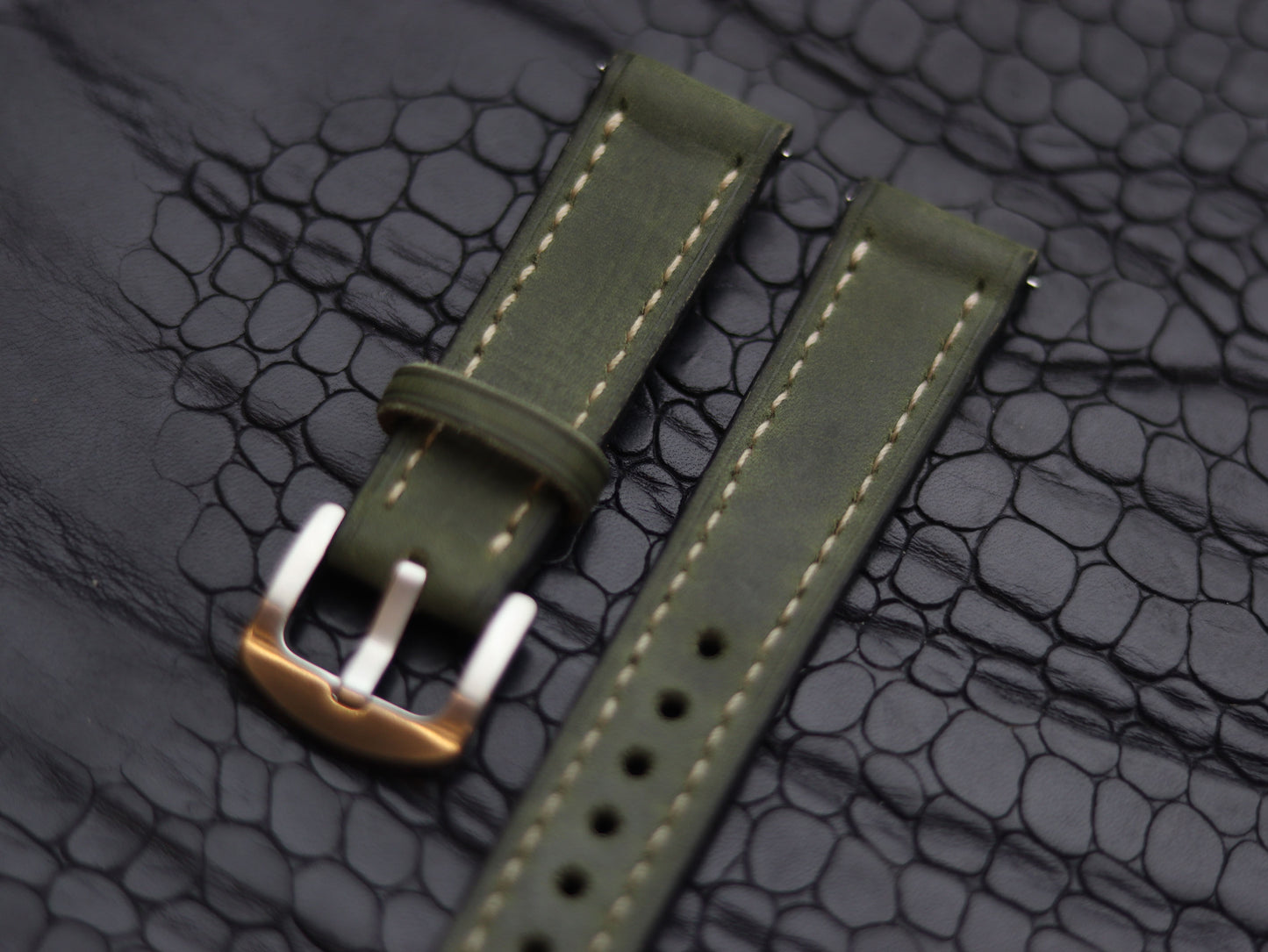 LEATHER STRAPS EMERALD GREEN (BEACH)  FULL STITCHED GRIP LEATHER GOODS