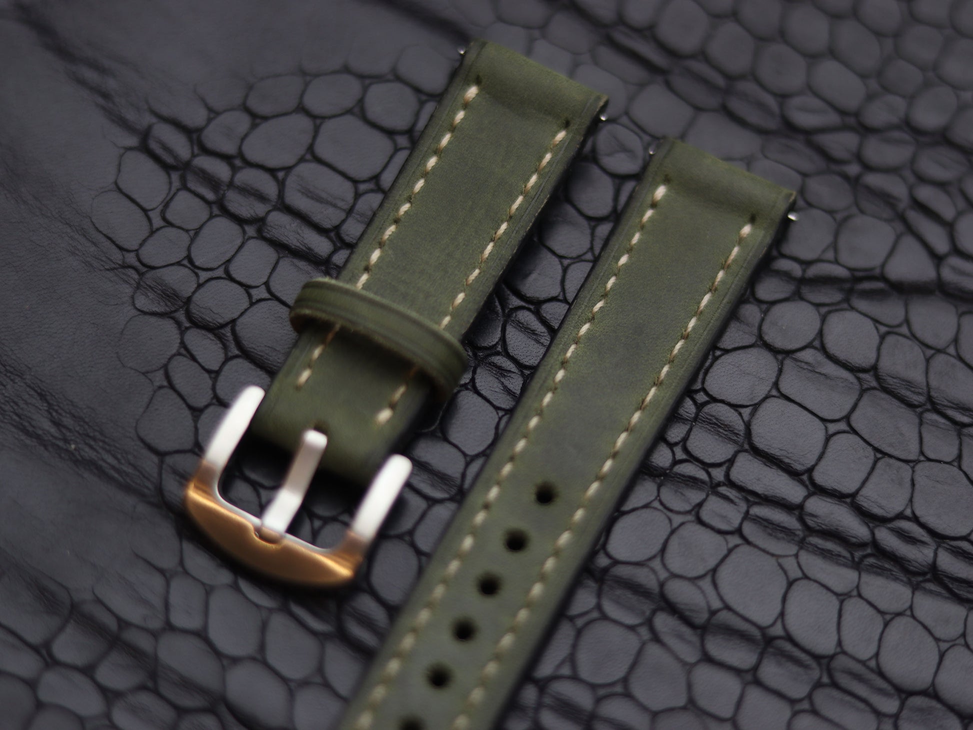 LEATHER STRAPS EMERALD GREEN (BEACH)  FULL STITCHED GRIP LEATHER GOODS