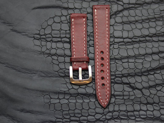 LEATHER STRAPS SCARLET RED (WHITE) FULL STITCHED GRIP LEATHER GOODS