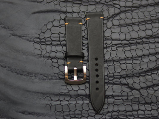 LEATHER STRAPS MATTE BLACK  ( SUNSET ORANGE) MINIMAL STITCHED GRIP LEATHER GOODS