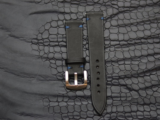 LEATHER STRAPS  MATTE BLACK (BLUE ) MINIMAL STITCHED GRIP LEATHER GOODS