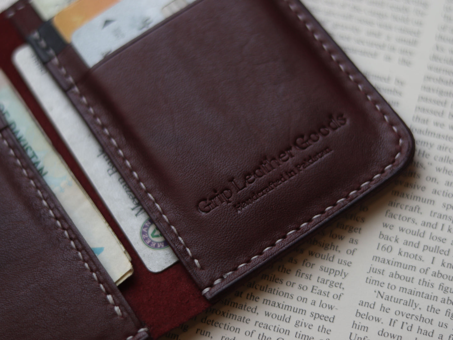 HUDSON SLIM BI-FOLD WALLET VINTAGE RED & MATTE BLACK GRIP LEATHER GOODS