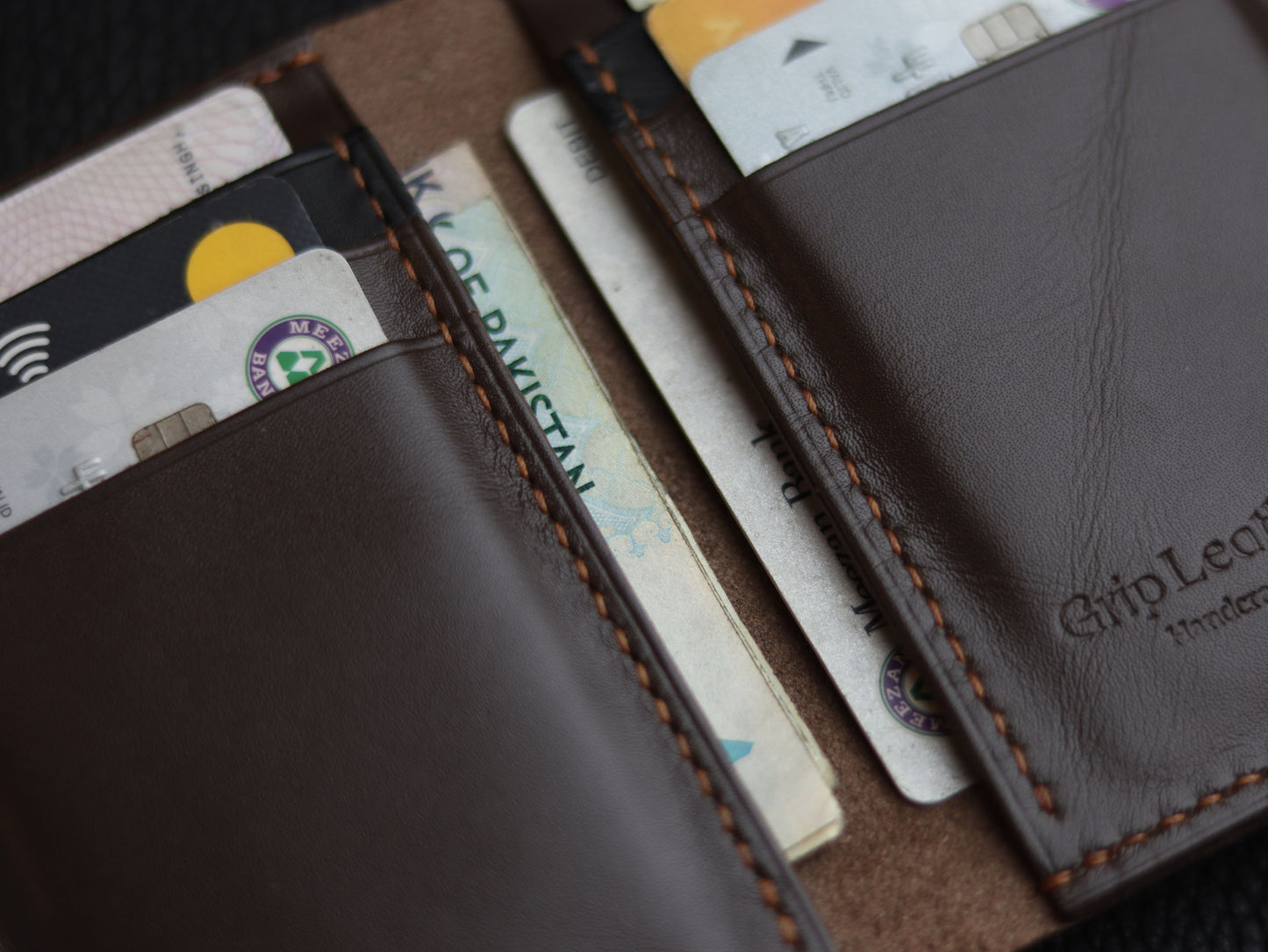 HUDSON SLIM BI-FOLD WALLET RUSTIC BROWN & MATTE BLACK GRIP LEATHER GOODS