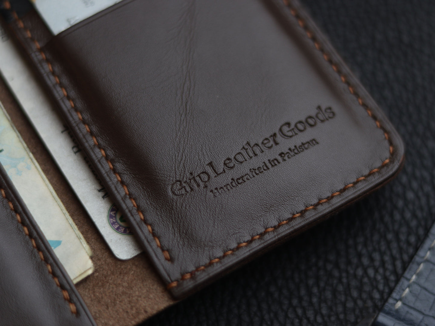 HUDSON SLIM BI-FOLD WALLET RUSTIC BROWN & MATTE BLACK GRIP LEATHER GOODS