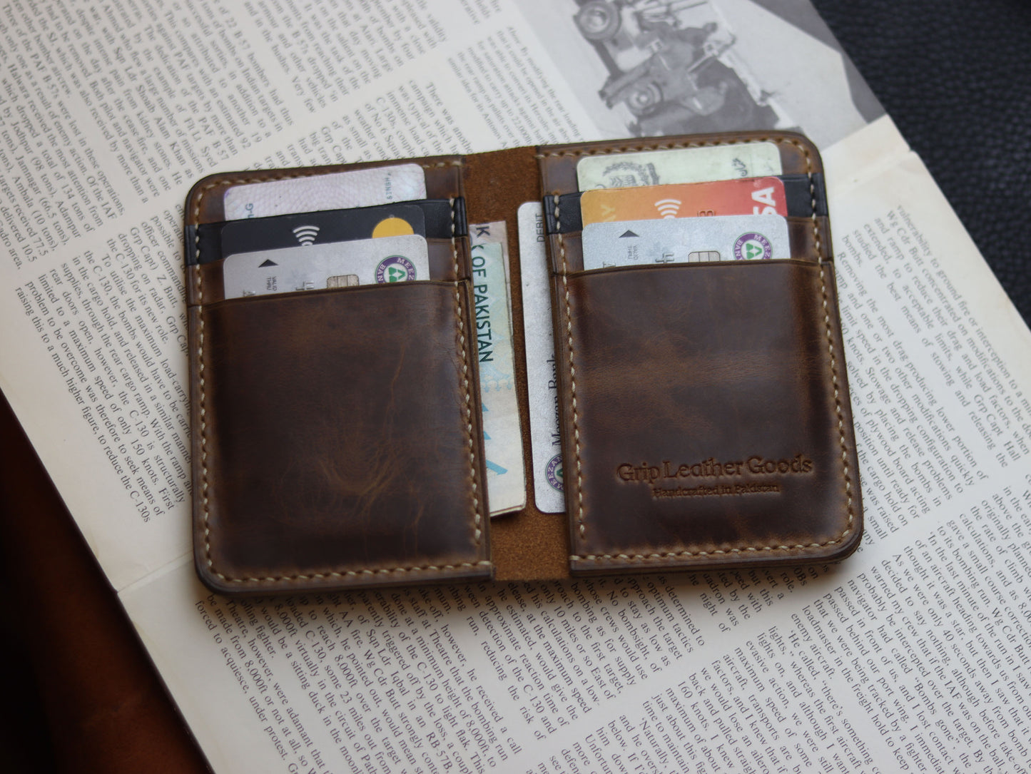 HUDSON SLIM BI-FOLD WALLET BRUNETTE BROWN & MATTE BLACK GRIP LEATHER GOODS