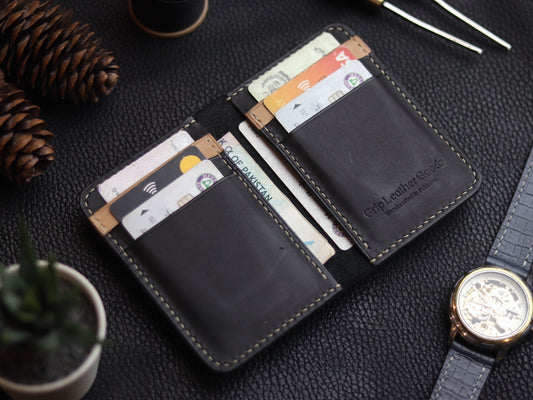 HUDSON SLIM BI-FOLD WALLET MATTE BLACK & CHIFFON WHITE GRIP LEATHER GOODS